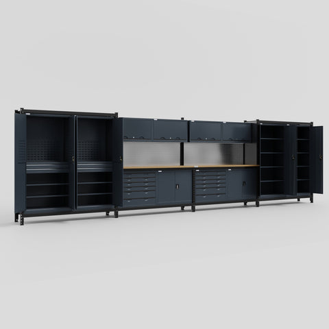 M2222-2 Modular Work Bench - H2100mm x W7500mm | MDF WBT | Dark Grey