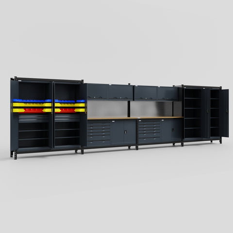 M2222-2 Modular Work Bench - H2100mm x W7500mm | MDF WBT | Dark Grey