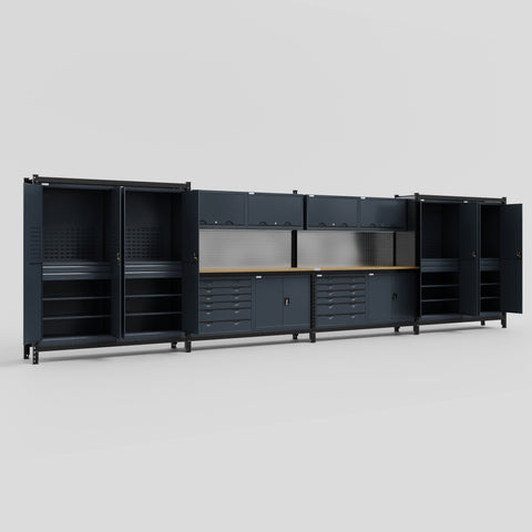M2222-2 Modular Work Bench - H2100mm x W7500mm | MDF WBT | Dark Grey