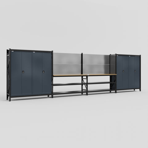 M2222 Modular Work Bench - H2100mm x W7500mm | MDF WBT | Dark Grey