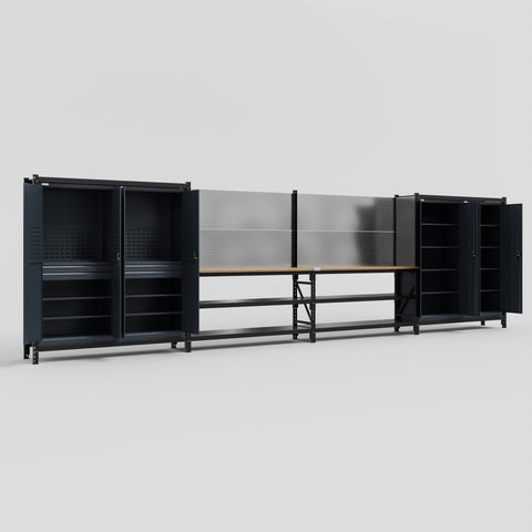 M2222 Modular Work Bench - H2100mm x W7500mm | MDF WBT | Dark Grey