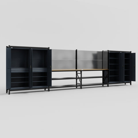 M2222 Modular Work Bench - H2100mm x W7500mm | MDF WBT | Dark Grey