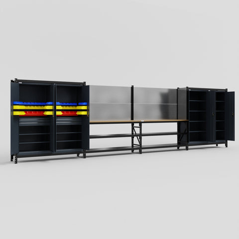 M2222 Modular Work Bench - H2100mm x W7500mm | MDF WBT | Dark Grey