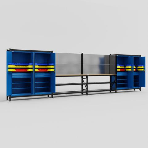 M2222 Modular Work Bench - H2100mm x W7500mm | MDF WBT | Blue