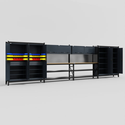 M2222 Modular Work Bench - H2100mm x W7500mm | MDF WBT | Dark Grey