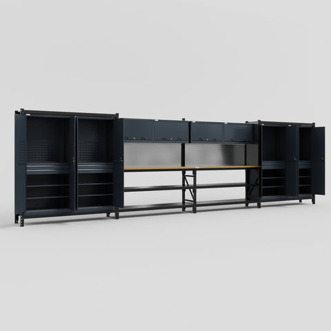 M2222 Modular Work Bench - H2100mm x W7500mm | MDF WBT | Dark Grey