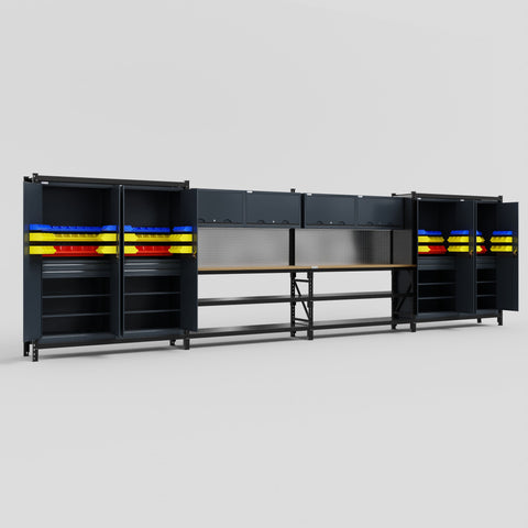 M2222 Modular Work Bench - H2100mm x W7500mm | MDF WBT | Dark Grey
