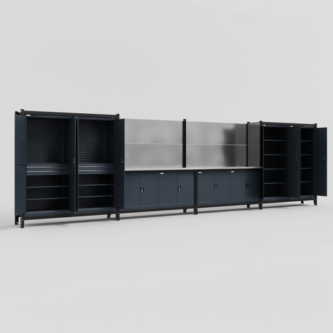 M2222 Modular Work Bench - H2100mm x W7500mm | Stainless WBT | Dark Grey