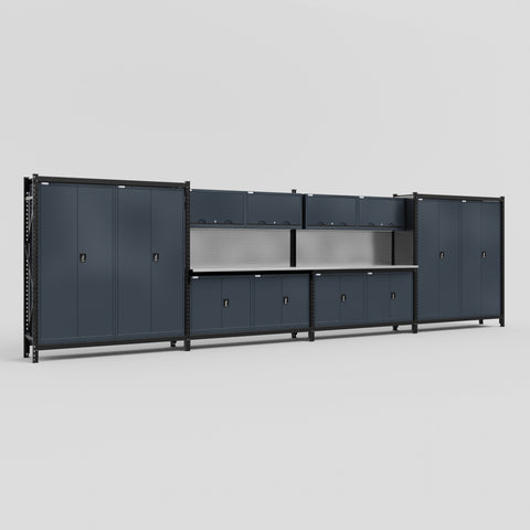 M2222 Modular Work Bench - H2100mm x W7500mm | Stainless WBT | Dark Grey
