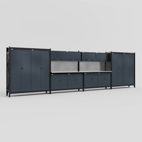 M2222 Modular Work Bench - H2100mm x W7500mm | Stainless WBT | Dark Grey