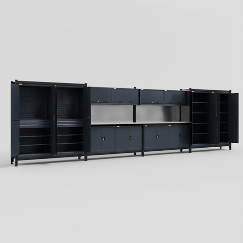 M2222 Modular Work Bench - H2100mm x W7500mm | Stainless WBT | Dark Grey