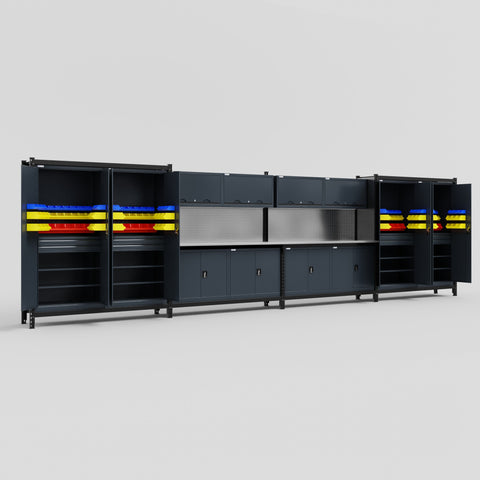 M2222 Modular Work Bench - H2100mm x W7500mm | Stainless WBT | Dark Grey