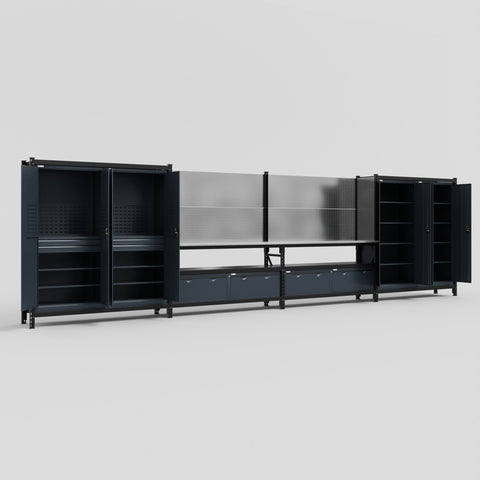 M2222 Modular Work Bench - H2100mm x W7500mm | Stainless WBT | Dark Grey