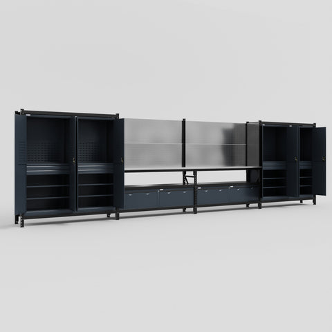 M2222 Modular Work Bench - H2100mm x W7500mm | Stainless WBT | Dark Grey