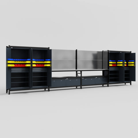 M2222 Modular Work Bench - H2100mm x W7500mm | Stainless WBT | Dark Grey