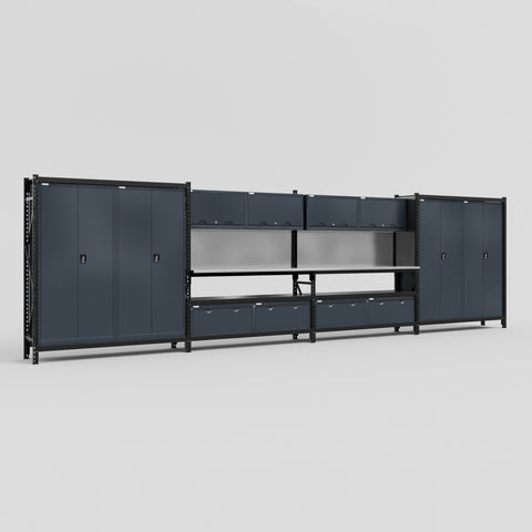 M2222 Modular Work Bench - H2100mm x W7500mm | Stainless WBT | Dark Grey