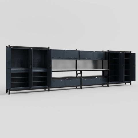M2222 Modular Work Bench - H2100mm x W7500mm | Stainless WBT | Dark Grey