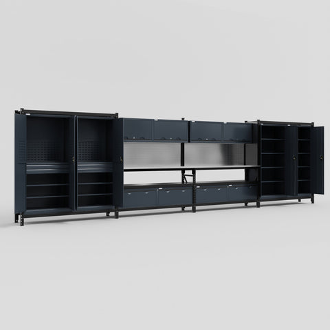 M2222 Modular Work Bench - H2100mm x W7500mm | Stainless WBT | Dark Grey