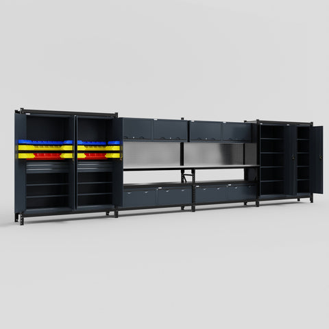 M2222 Modular Work Bench - H2100mm x W7500mm | Stainless WBT | Dark Grey