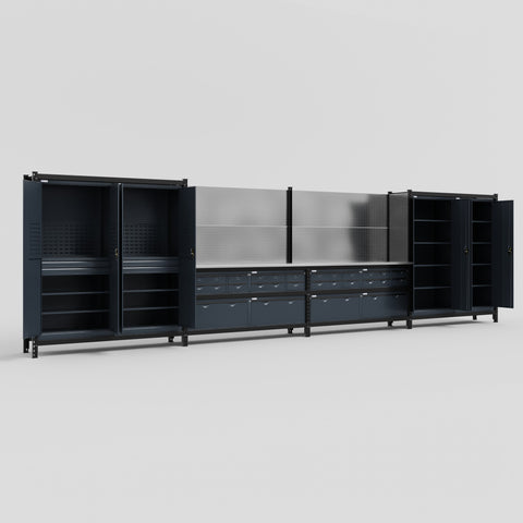 M2222 Modular Work Bench - H2100mm x W7500mm | Stainless WBT | Dark Grey