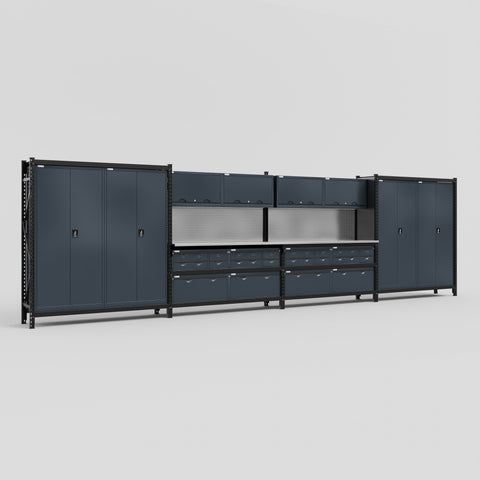 M2222 Modular Work Bench - H2100mm x W7500mm | MDF WBT | Dark Grey