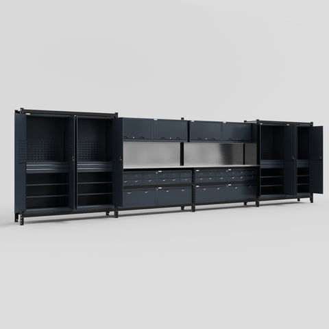 M2222 Modular Work Bench - H2100mm x W7500mm | Stainless WBT | Dark Grey