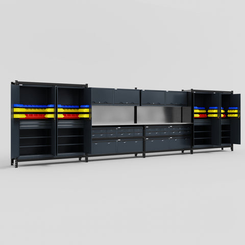 M2222 Modular Work Bench - H2100mm x W7500mm | Stainless WBT | Dark Grey