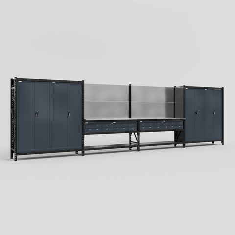 M2222 Modular Work Bench - H2100mm x W7500mm | Stainless WBT | Dark Grey