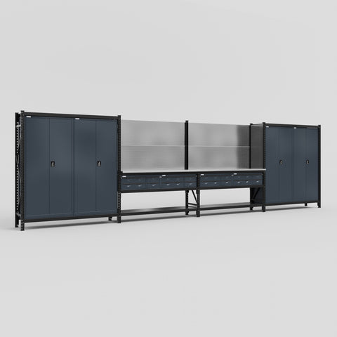 M2222 Modular Work Bench - H2100mm x W7500mm | Stainless WBT | Dark Grey