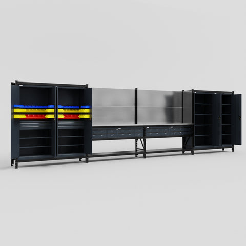 M2222 Modular Work Bench - H2100mm x W7500mm | Stainless WBT | Dark Grey
