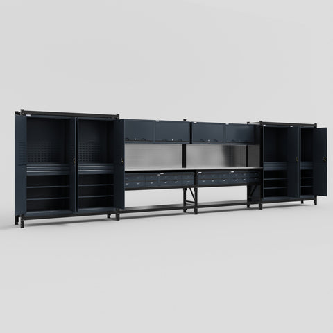 M2222 Modular Work Bench - H2100mm x W7500mm | Stainless WBT | Dark Grey