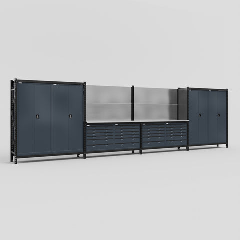M2222 Modular Work Bench - H2100mm x W7500mm | Stainless WBT | Dark Grey