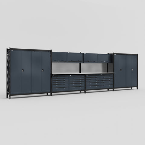 M2222 Modular Work Bench - H2100mm x W7500mm | Stainless WBT | Dark Grey