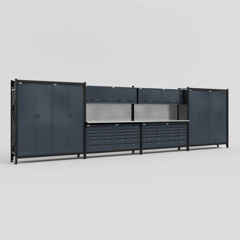M2222 Modular Work Bench - H2100mm x W7500mm | Stainless WBT | Dark Grey