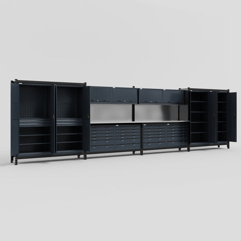 M2222 Modular Work Bench - H2100mm x W7500mm | Stainless WBT | Dark Grey