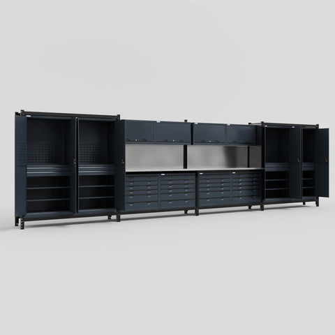 M2222 Modular Work Bench - H2100mm x W7500mm | Stainless WBT | Dark Grey