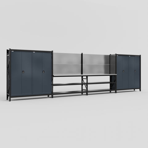 M2222 Modular Work Bench - H2100mm x W7500mm | Stainless WBT | Dark Grey