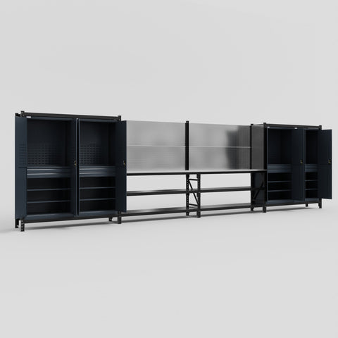 M2222 Modular Work Bench - H2100mm x W7500mm | Stainless WBT | Dark Grey
