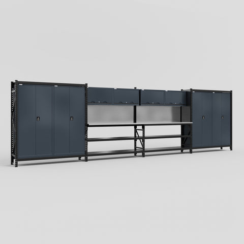 M2222 Modular Work Bench - H2100mm x W7500mm | Stainless WBT | Dark Grey