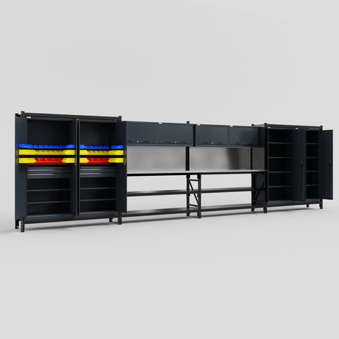 M2222 Modular Work Bench - H2100mm x W7500mm | Stainless WBT | Dark Grey