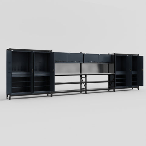 M2222 Modular Work Bench - H2100mm x W7500mm | Stainless WBT | Dark Grey