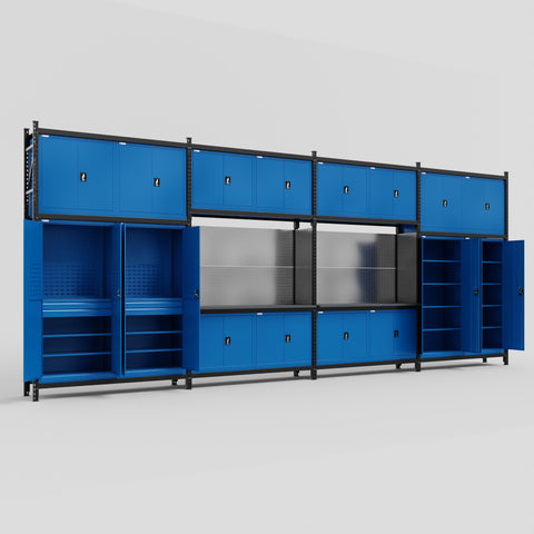 M2222 Modular Work Bench - H3100mm x W7500mm | Laminate WBT | Blue