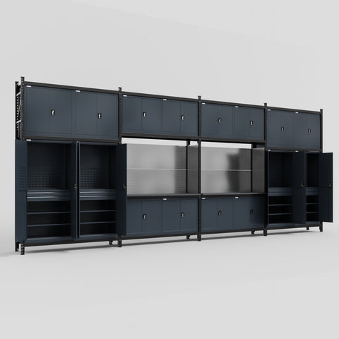 M2222 Modular Work Bench - H3100mm x W7500mm | Laminate WBT | Dark Grey
