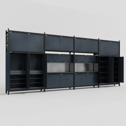M2222 Modular Work Bench - H3100mm x W7500mm | Laminate WBT | Dark Grey