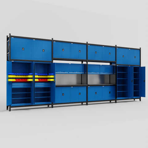M2222 Modular Work Bench - H3100mm x W7500mm | Laminate WBT | Blue