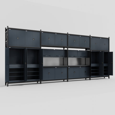 M2222 Modular Work Bench - H3100mm x W7500mm | Laminate WBT | Dark Grey