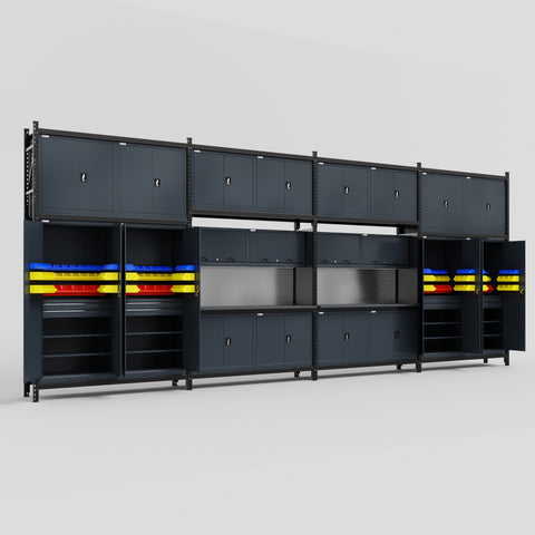 M2222 Modular Work Bench - H3100mm x W7500mm | Laminate WBT | Dark Grey