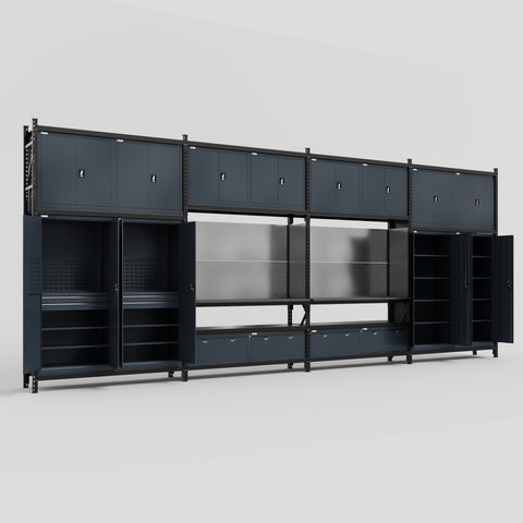 M2222 Modular Work Bench - H3100mm x W7500mm | Laminate WBT | Dark Grey