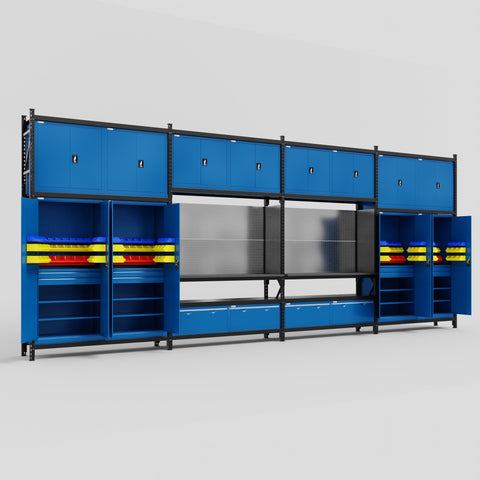 M2222 Modular Work Bench - H3100mm x W7500mm | Laminate WBT | Blue