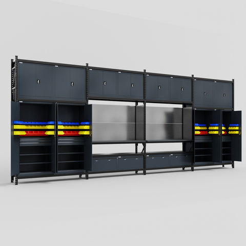 M2222 Modular Work Bench - H3100mm x W7500mm | Laminate WBT | Dark Grey